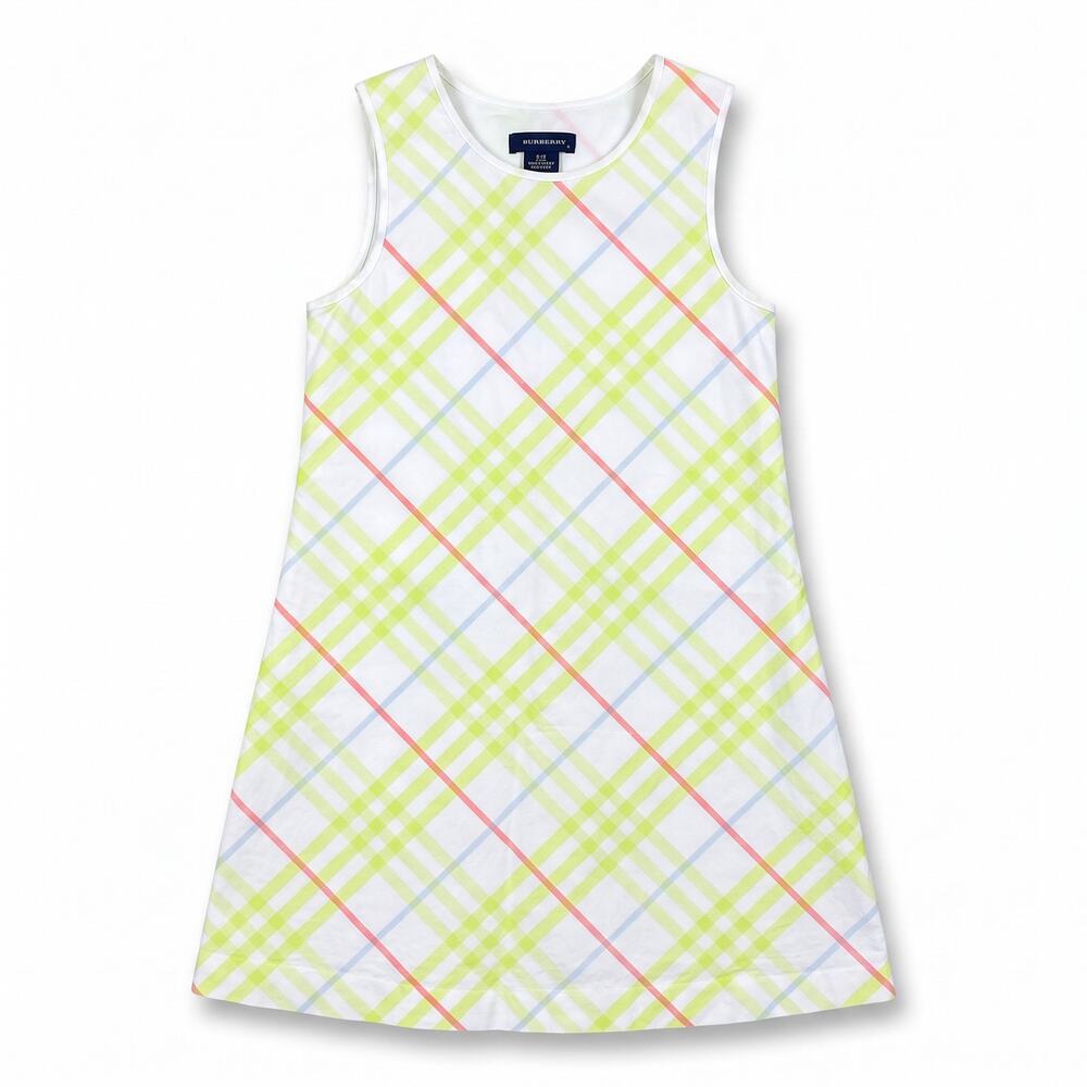 Burberry Classic Plaid Tartan Green White Dress Girl's Size 5 Kids Luxury Summer